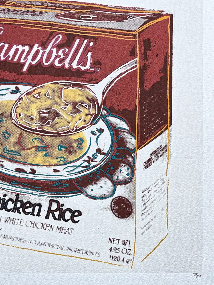 Andy Warhol - Campbells Soup Chicken Rice 196/500 - signováno, 50x50cm, limitovaná edice CMOA s certifikátem