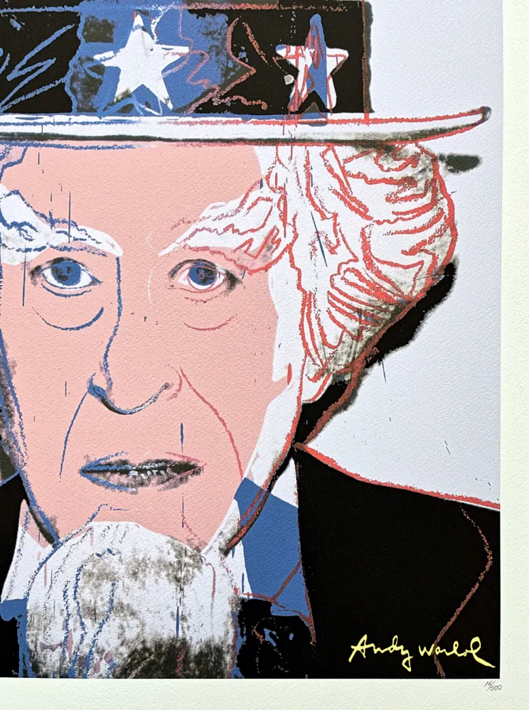 Andy Warhol - Uncle Sam světle modrý 16/500 - signováno, 50x50cm, limitovaná edice CMOA s certifikátem