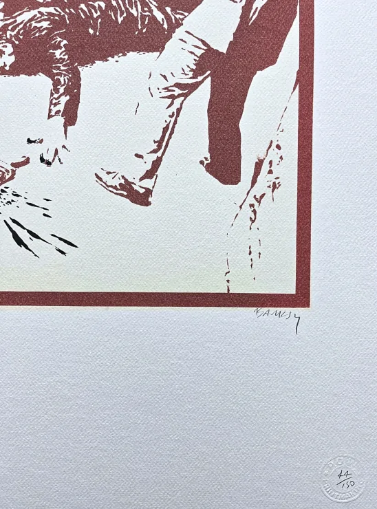 Banksy - I fought the Law x/150 červený - číslovaná edice s certifikátem, 50x70cm