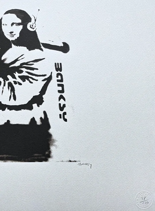 Banksy - Mona Lisa bazooka 38/150 - číslovaná edice s certifikátem, 70x50cm
