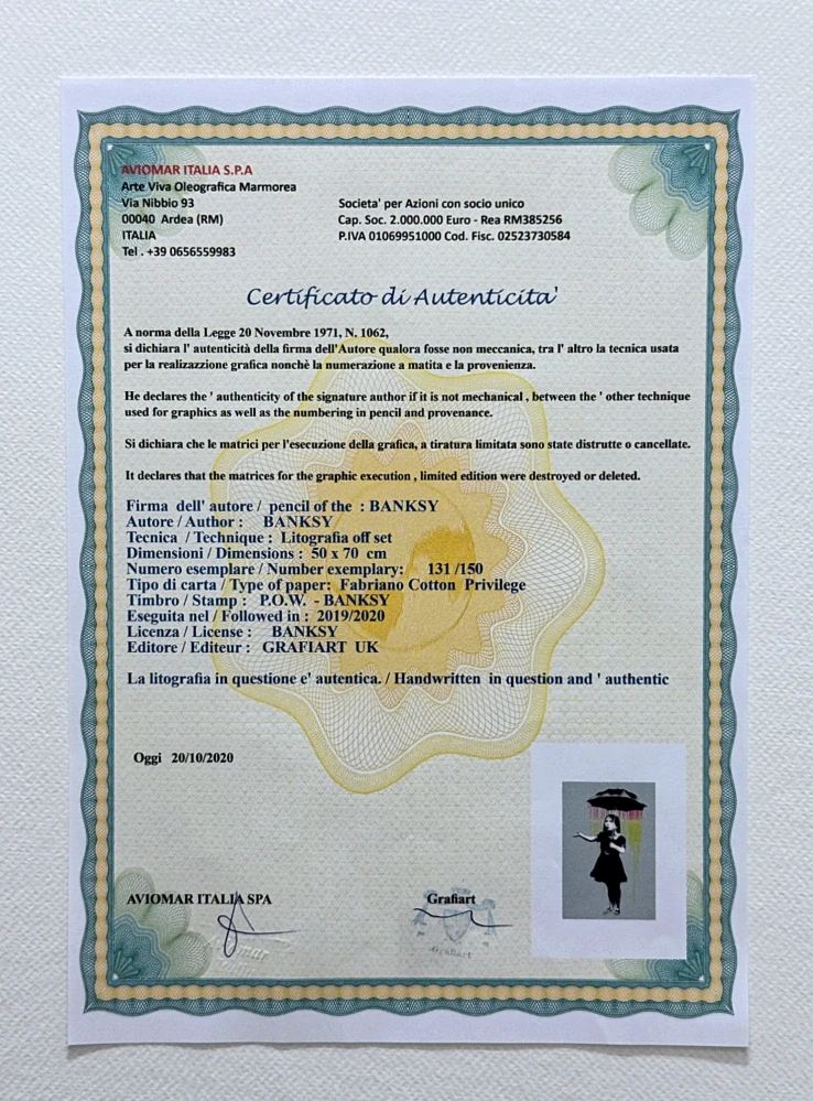 Banksy - Nola 131/150 - číslovaná edice s certifikátem, 50x70cm