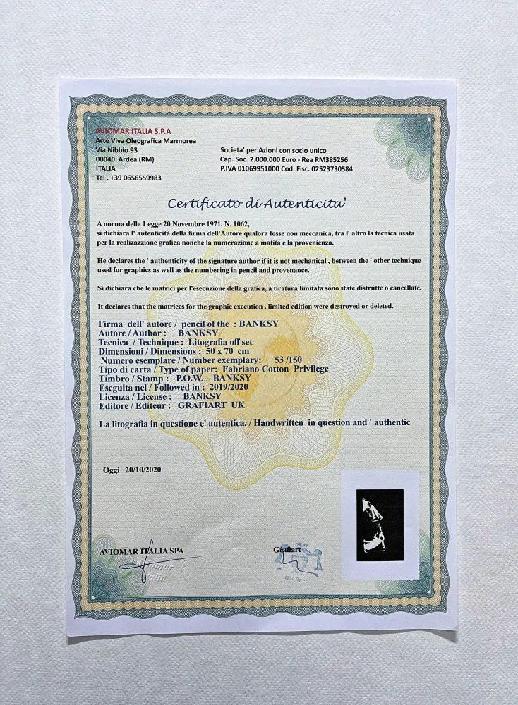 Banksy - Mhv bazooka dog 53/150 - číslovaná edice s certifikátem, 70x50cm