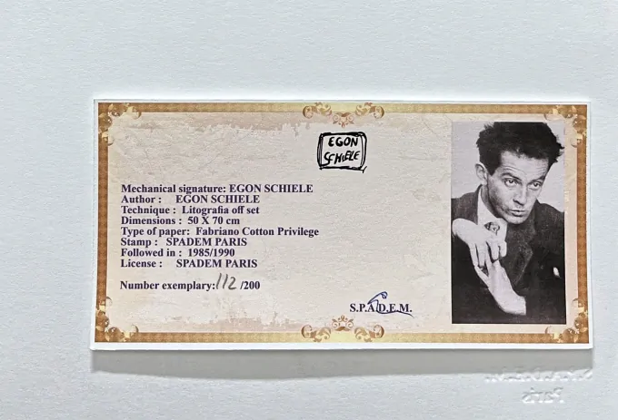 Egon Schiele - Nude of Face 112/200 - limitovaná edice, s certifikátem, 50x70 cm