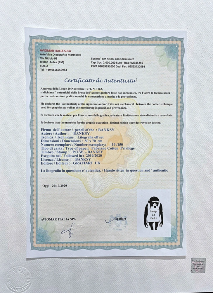 Banksy - Keep it Real 19/150 - číslovaná edice s certifikátem, 70x50cm