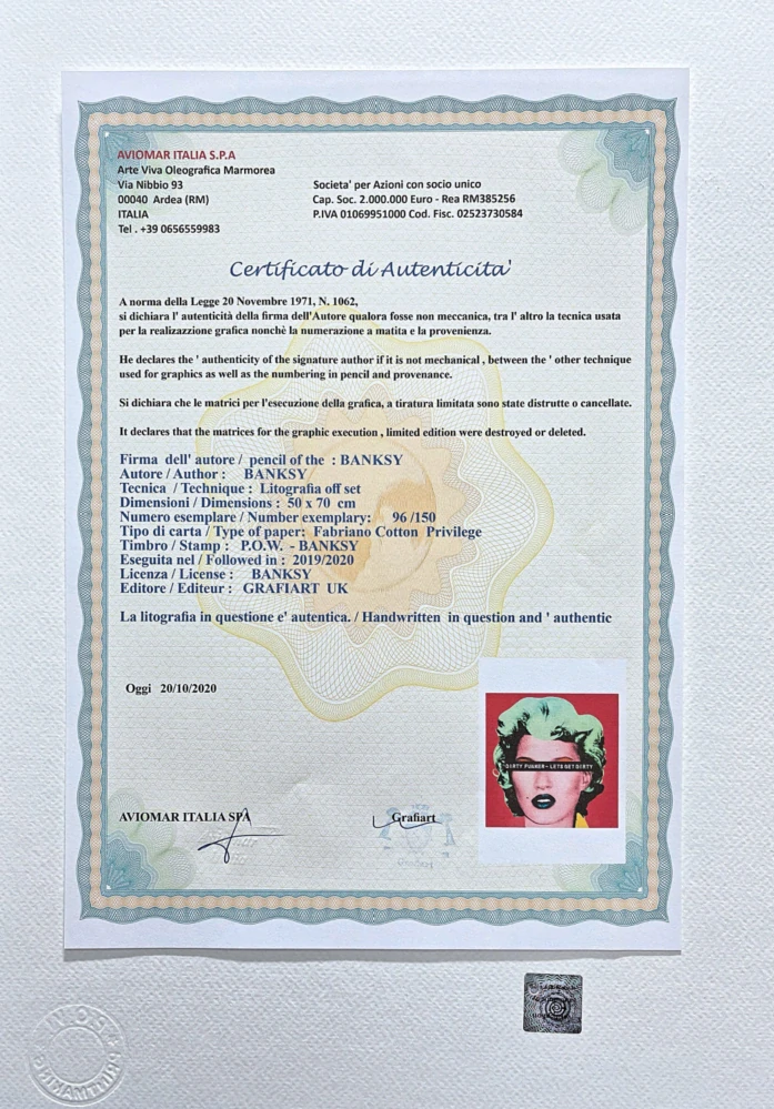 Banksy - Kate Moss červeno-zelená x/150 - číslovaná edice s certifikátem, 50x70cm
