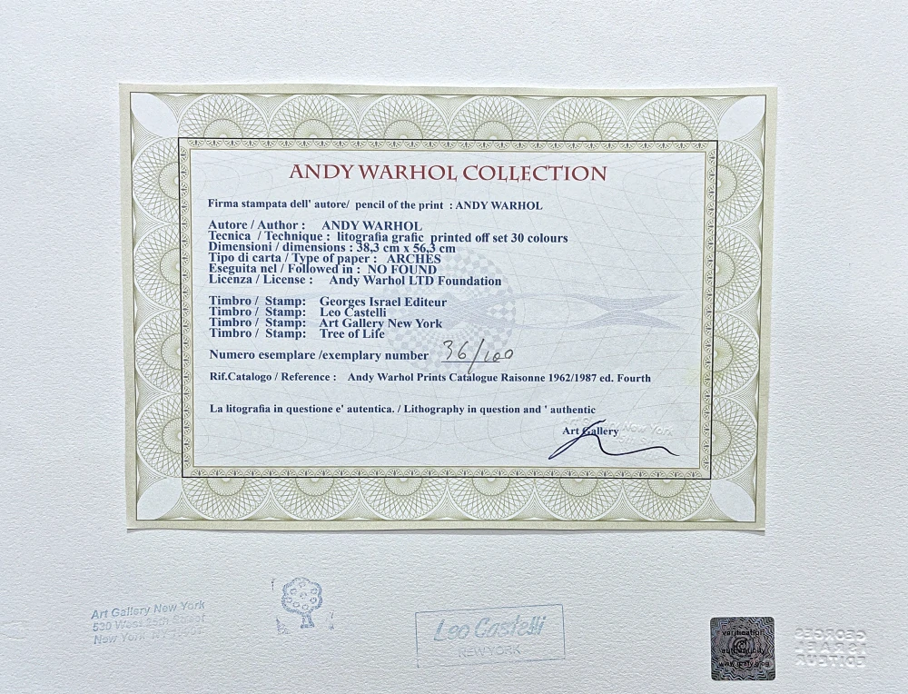 Andy Warhol - Mona Lisa zeleno-modrá x/100 - edice Leo Castelli s certifikátem