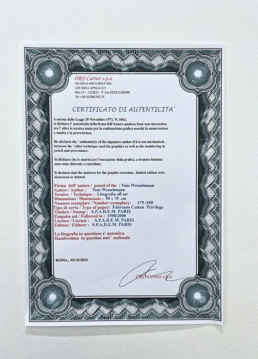 Tom Wesselmann - Still Life I - signováno, limitovaná edice 175/450