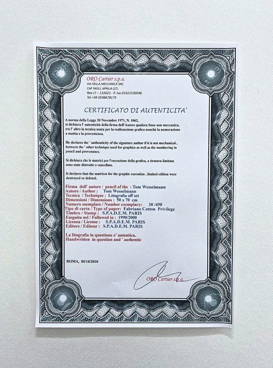 Tom Wesselmann - Cigarette II - signováno, limitovaná edice x/450