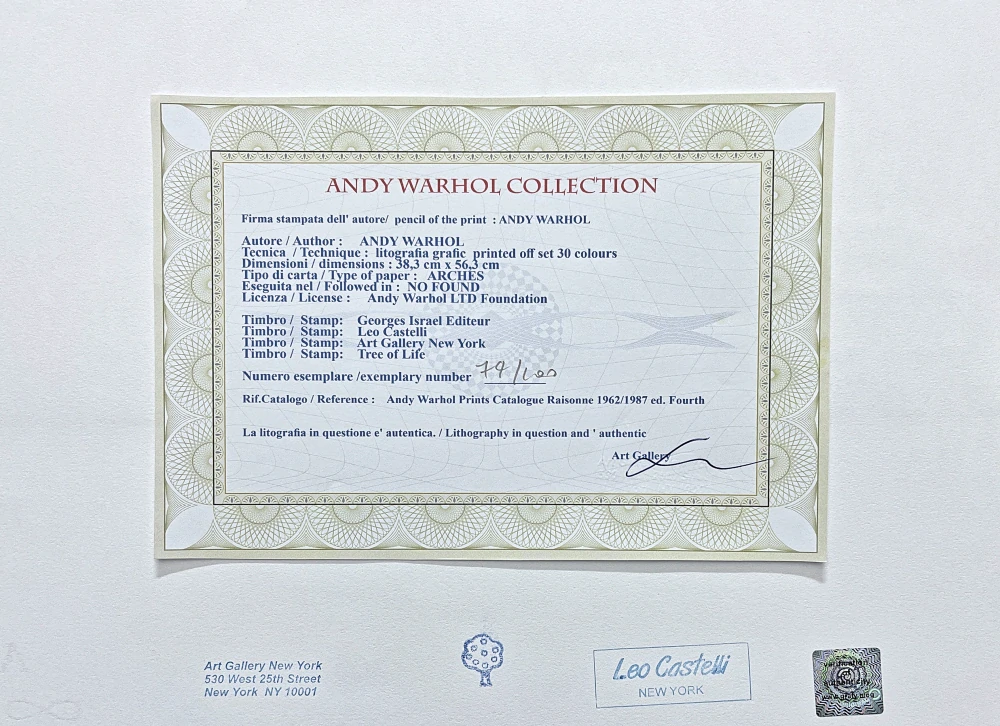 Andy Warhol - Statue of Liberty x/100 - edice Leo Castelli s certifikátem