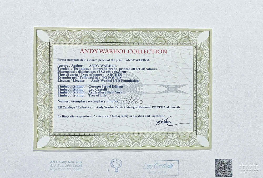 Andy Warhol - Colored Mona Lisa 15/100 - edice Leo Castelli s certifikátem