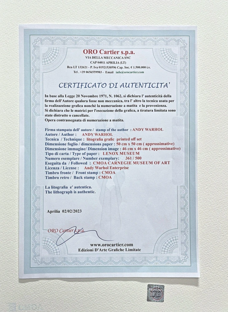 Andy Warhol - Mickey Mouse barevná koláž 361/500 - signováno, 50x50cm, limitovaná edice CMOA s certifikátem