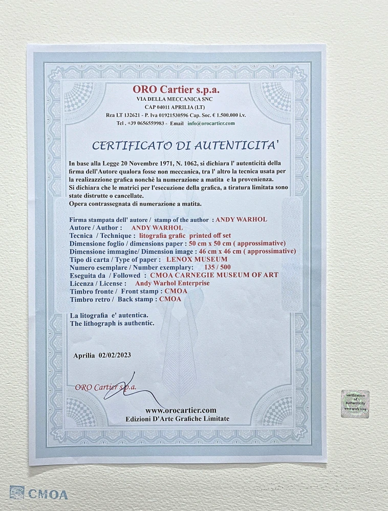 Andy Warhol - Grevys Zebra červená 135/500 - signováno, 50x50cm, limitovaná edice CMOA s certifikátem