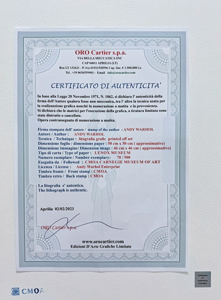 Andy Warhol - Marilyn Monroe světle modrá 78/500 - signováno, 50x50cm, limitovaná edice CMOA s certifikátem