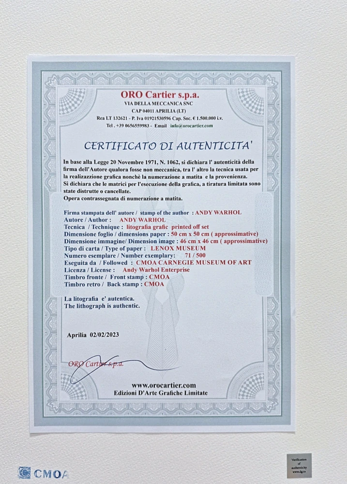 Andy Warhol - Marilyn Monroe modro-žlutá 71/500 - signováno, 50x50cm, limitovaná edice CMOA s certifikátem