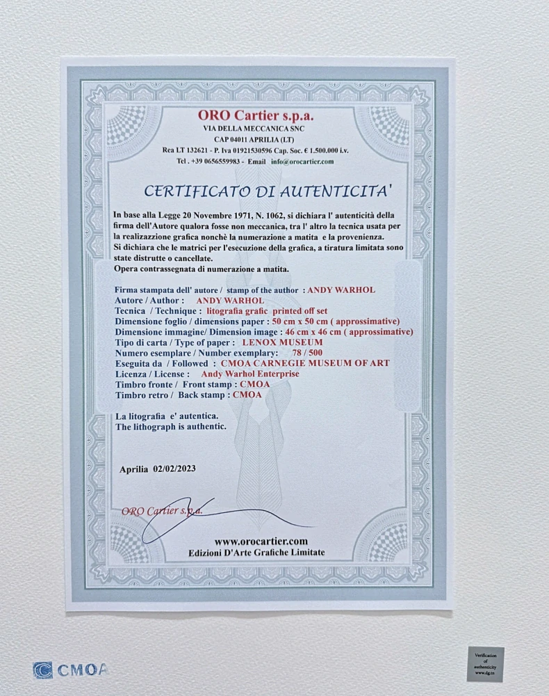 Andy Warhol - Annie Oakley 78/500 - signováno, 50x50cm, limitovaná edice CMOA s certifikátem