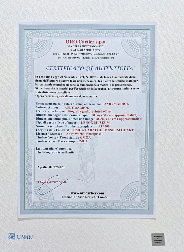 Andy Warhol - General Custer 93/500 - signováno, 50x50cm, limitovaná edice CMOA s certifikátem