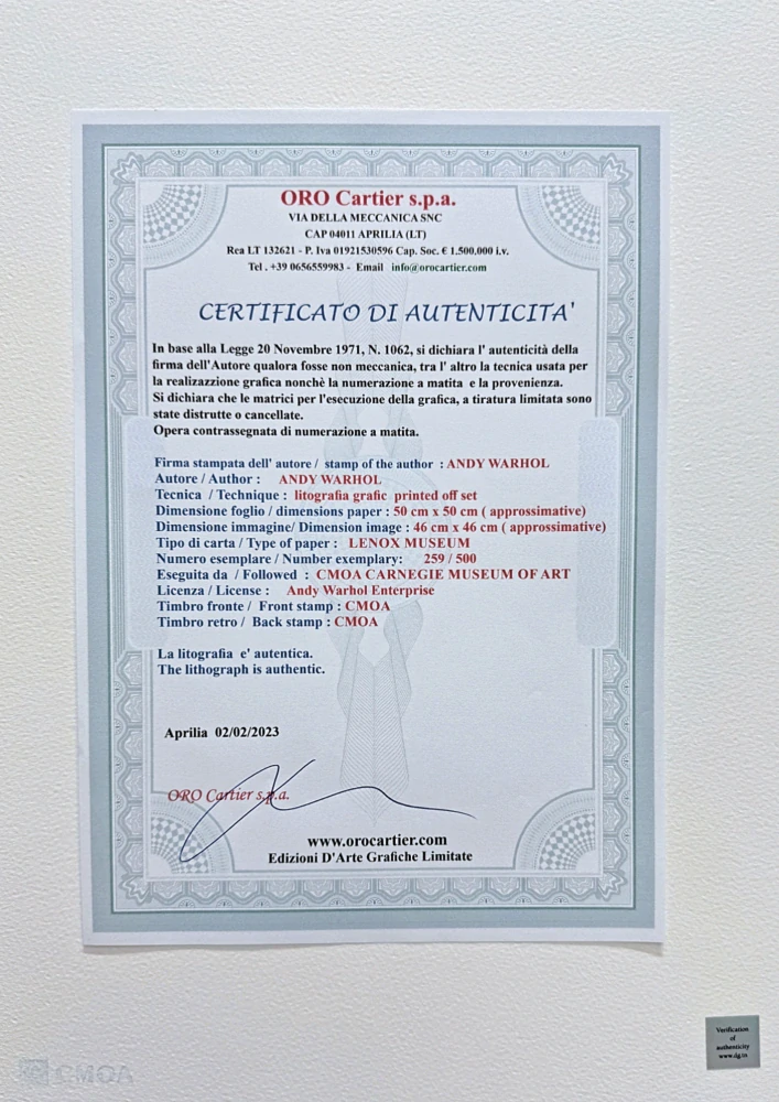 Andy Warhol - Letter to the World 259/500 - signováno, 50x50cm, limitovaná edice CMOA s certifikátem