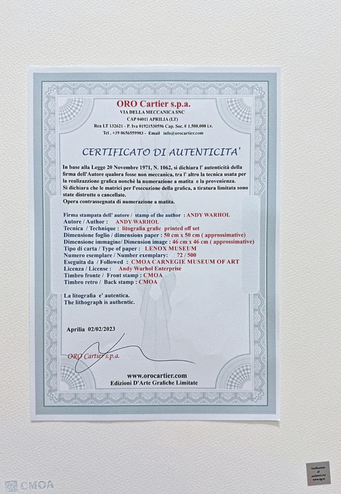 Andy Warhol - Sao Schlumberger 72/500 - signováno, 50x50cm, limitovaná edice CMOA s certifikátem