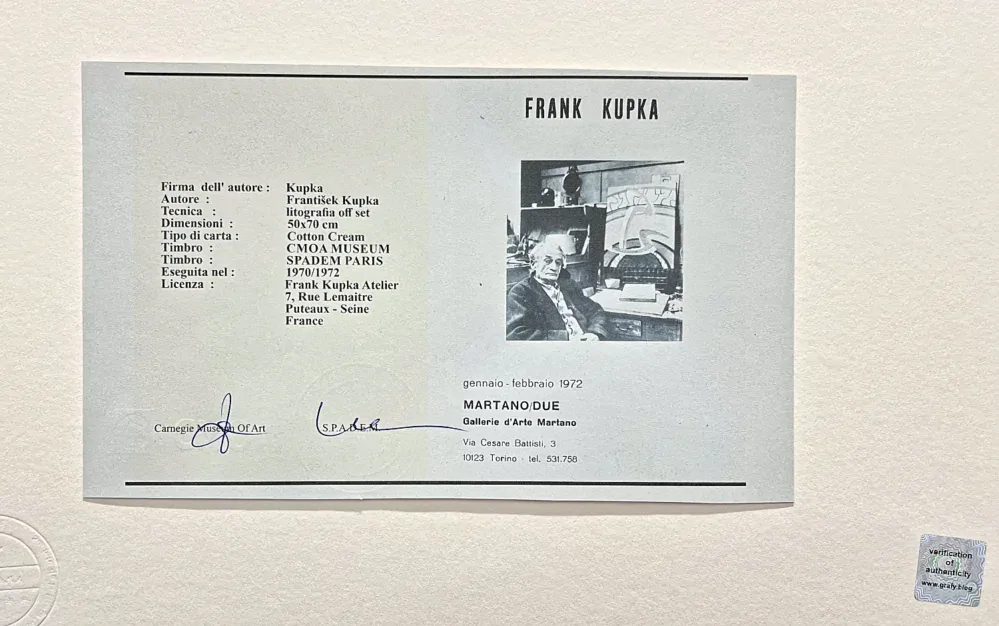 František Kupka - Abstrakce v oranžové a šedé 90/350 - limitovaná edice s certifikátem, 50x70cm