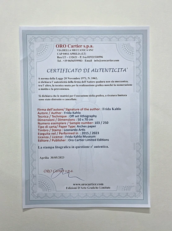 Frida Kahlo - Self Portrait with monkeys 103/250 - limitovaná edice s certifikací, 50x70cm
