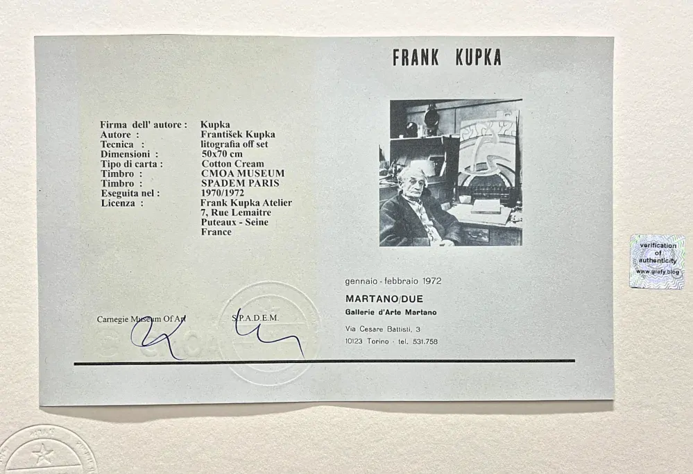 František Kupka - Composition blue and orange 58/350 - limitovaná edice s certifikátem, 50x70cm