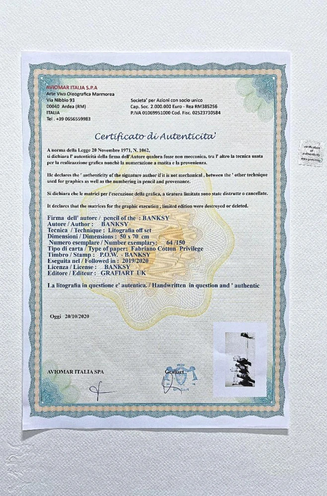 Banksy - Migrants not welcome 64/150 - číslovaná edice s certifikátem, 70x50cm