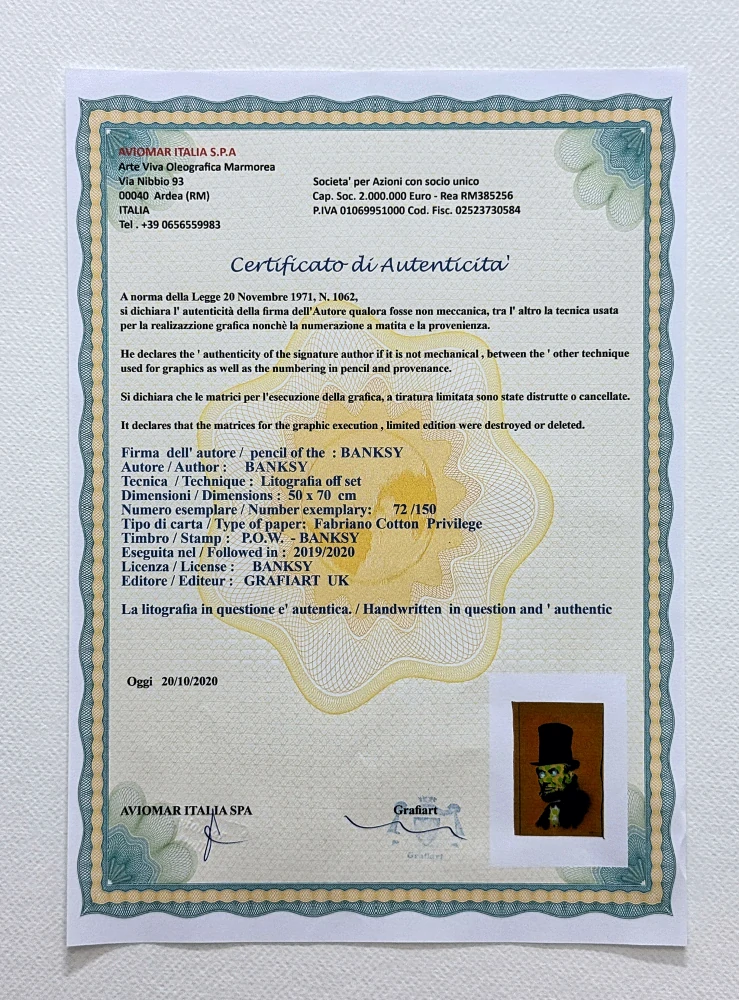 Banksy - Abraham Lincoln 72/150 číslovaná edice s certifikátem, 50x70cm
