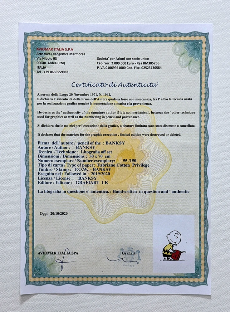 Banksy - Charlie Brown 55/150 - číslovaná edice s certifikátem, 50x70cm