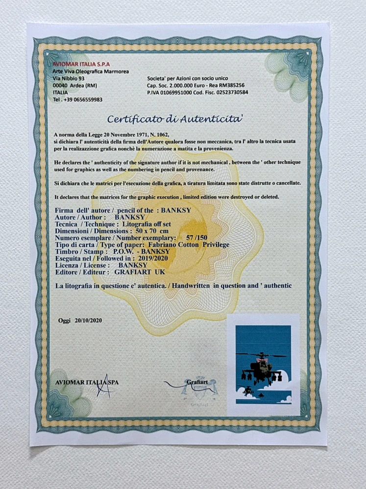 Banksy - Happy Choppers 57/150 - číslovaná edice s certifikátem, 50x70cm