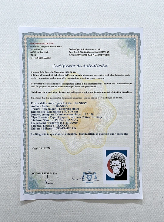 Banksy - Monkey Queen 17/150 - číslovaná edice s certifikátem, 50x70cm