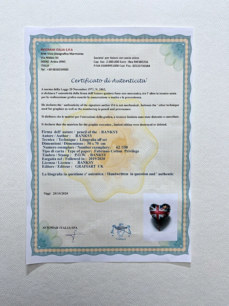Banksy - Union Jack Balloon 62/150 - číslovaná edice s certifikátem, 50x70cm