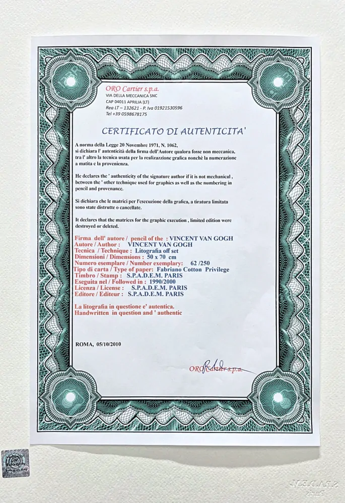 Vincent van Gogh - Vase with Carnations 62/250 - limitovaná edice s certifikátem, 50x70cm