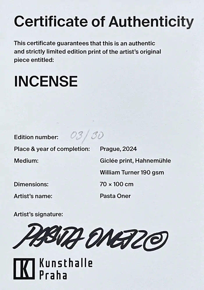 Pasta Oner - Incense 3/30 - Giclée print, limitovaná edice s certifikátem, 70x100cm