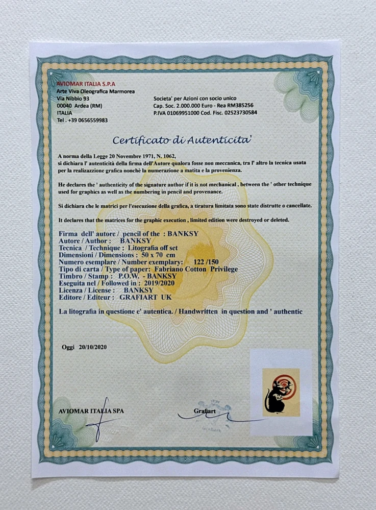 Banksy - Radar Rat 122/150 - číslovaná edice s certifikátem, 50x70cm