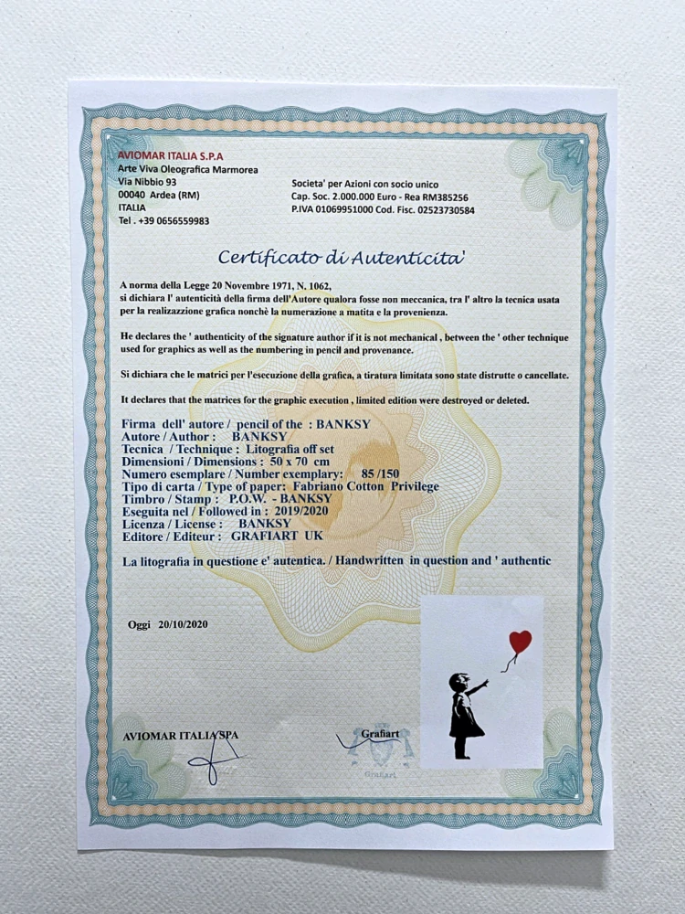 Banksy - Girl with Balloon x/150 - číslovaná edice s certifikátem, 50x70cm