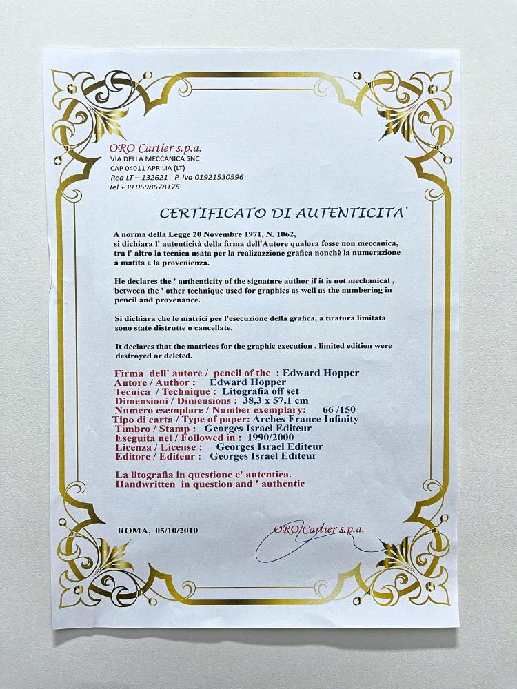 Edward Hopper - Nighthawks 66/150 - limitovaná edice, s certifikátem, 57x38 cm