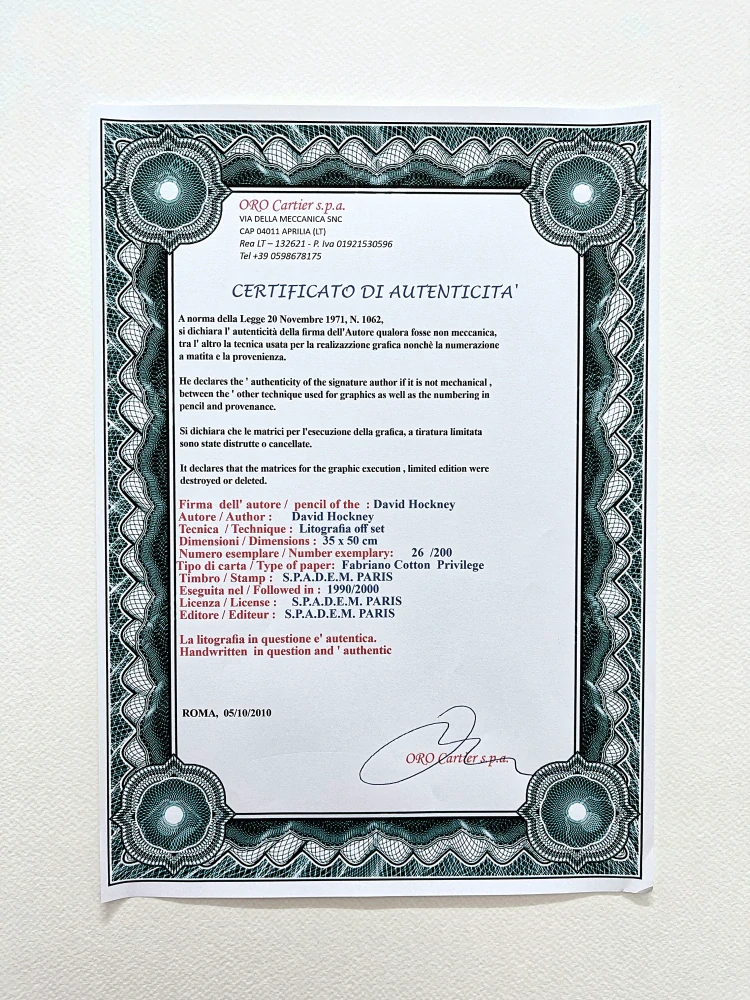 David Hockney - Portrait of an Artist (Pool with Two Figures) 26/200 - limitovaná edice, s certifikátem, 35x50 cm