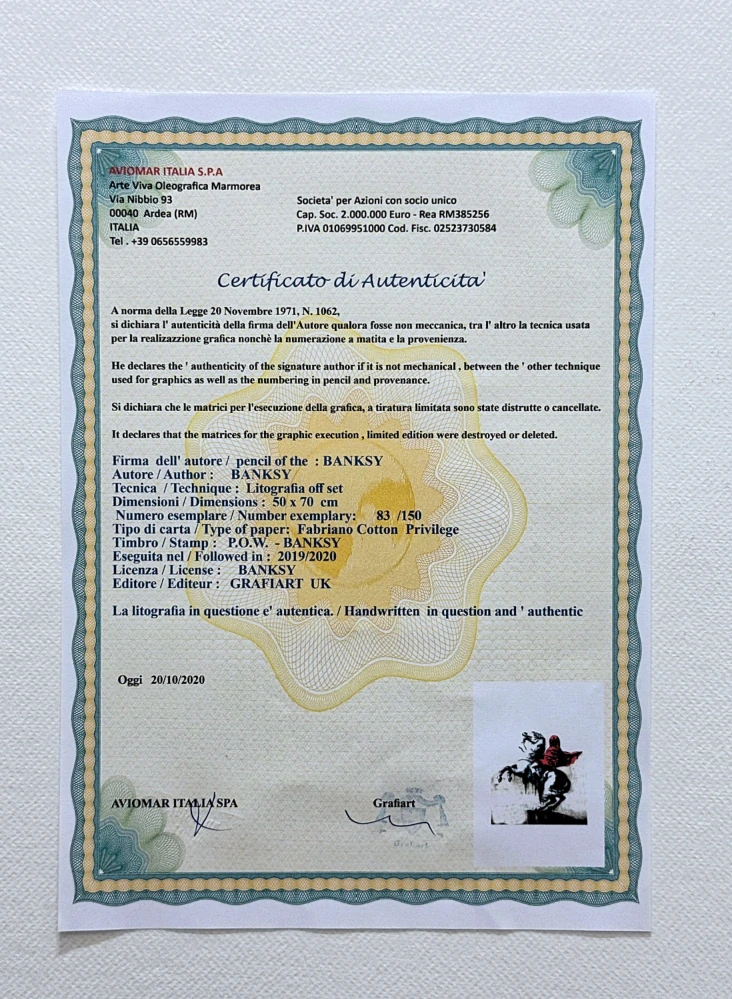 Banksy - Horse rider 83/150 číslovaná edice s certifikátem, 50x70cm