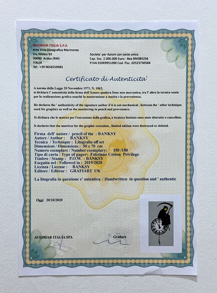 Banksy - Grin Reaper 150/150 - číslovaná edice s certifikátem, 50x70cm