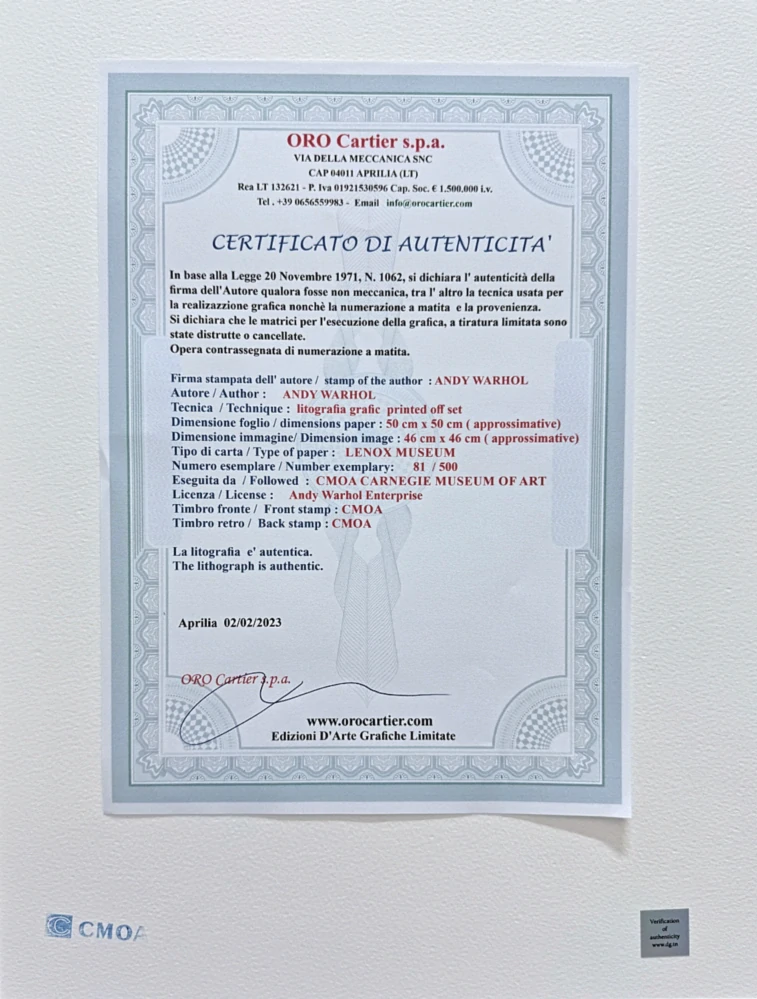 Andy Warhol - 4x barevná Marilyn Monroe 81/500 - signováno, 50x50cm, limitovaná edice CMOA s certifikátem