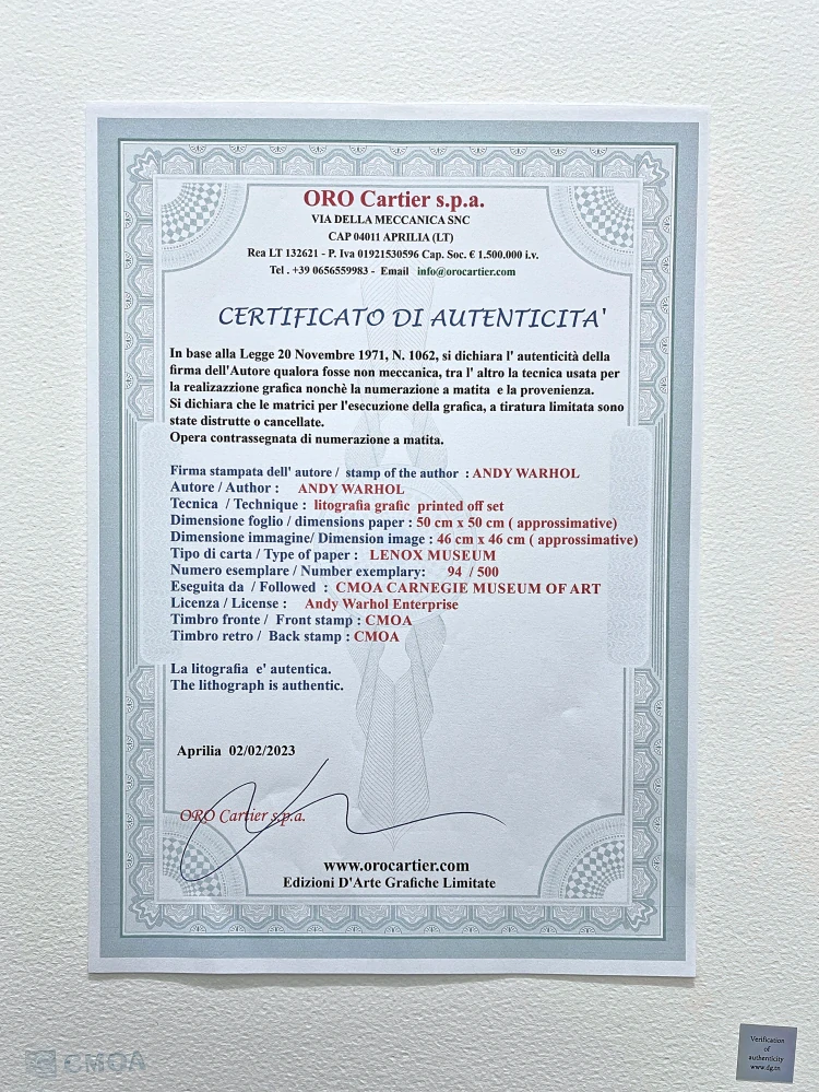 Andy Warhol - Vesuvius - černý 94/500 - signováno, 50x50cm, limitovaná edice CMOA s certifikátem