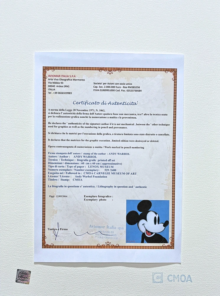 Andy Warhol - Mickey mouse světle modrý x/2400 - 60x60cm, limitovaná edice CMOA s ceritifkátem