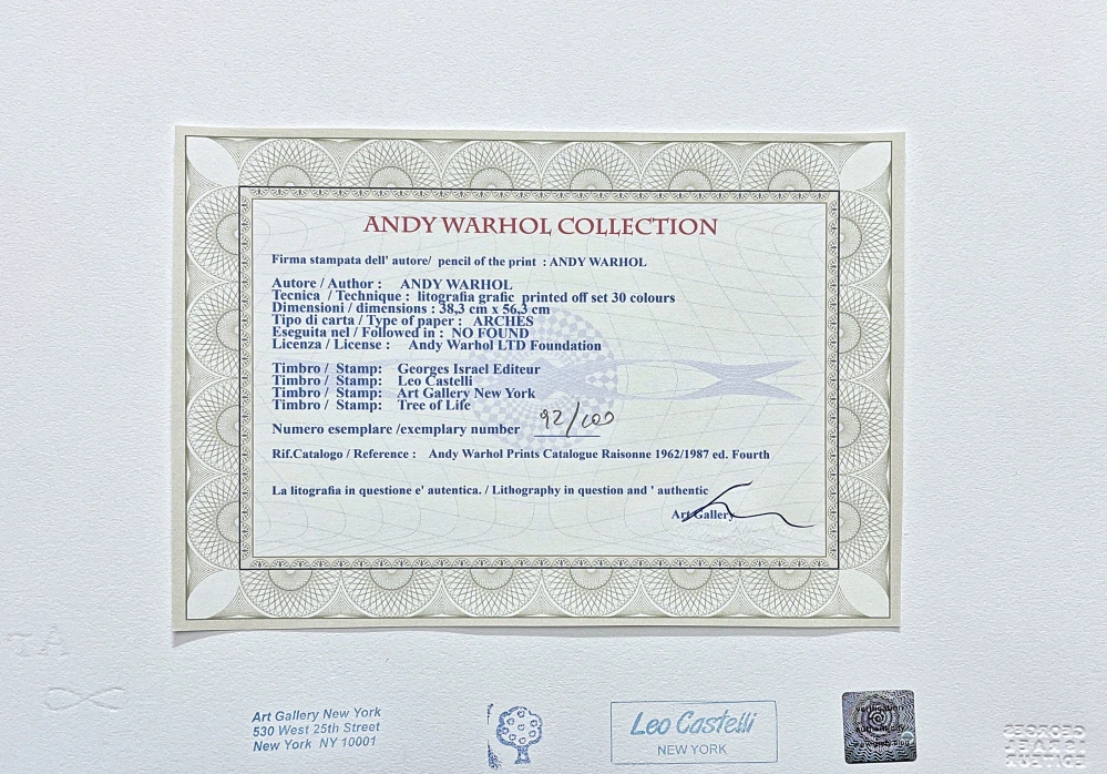 Andy Warhol - Queen Elizabeth II. fialová 92/100 - edice Leo Castelli s certifikátem