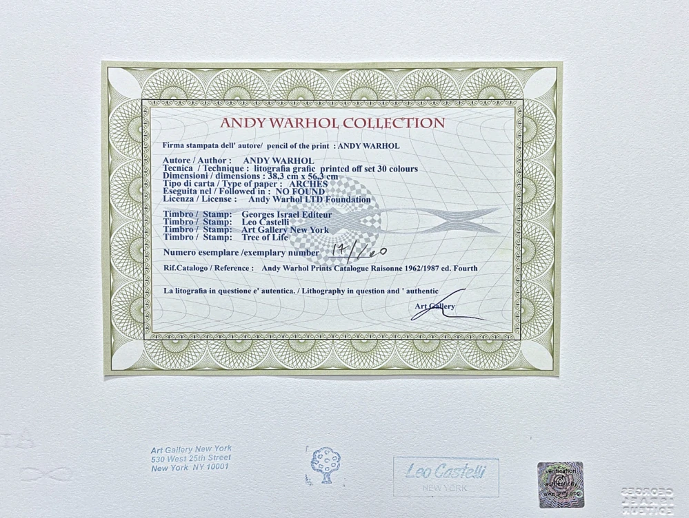 Andy Warhol - Bald Eagle modrý x/100 edice Leo Castelli s certifikátem