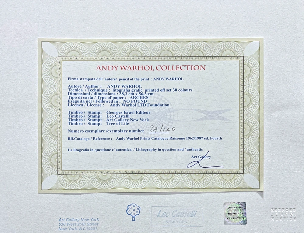Andy Warhol - Chrysanthemum fialovo-žlutá s trojúhelníky 29/100 - edice Leo Castelli s certifikátem