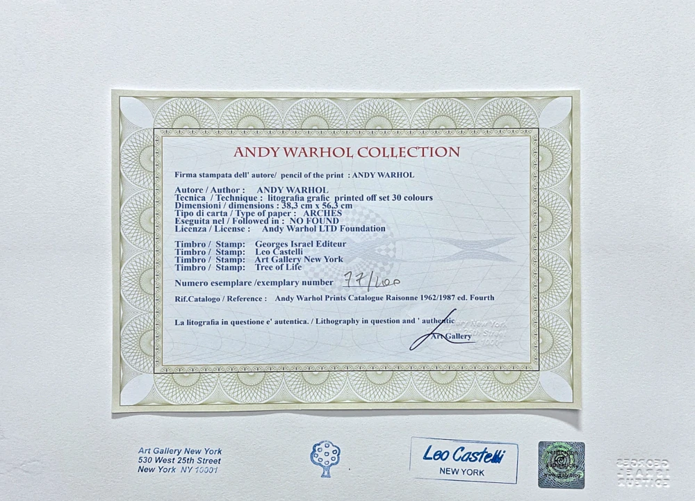 Andy Warhol - Mona Lisa negativ 77/100 - edice Leo Castelli s certifikátem
