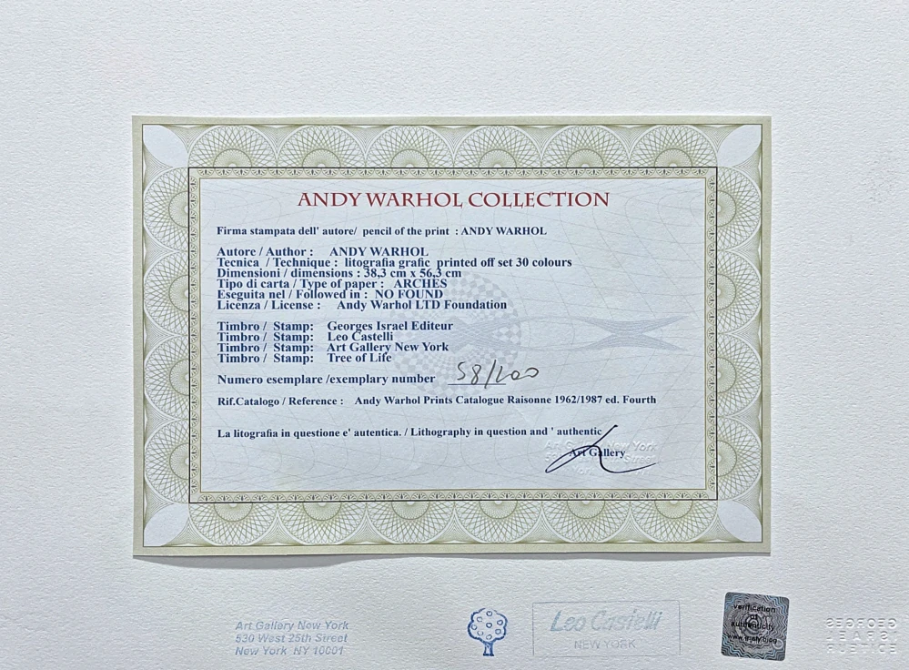 Andy Warhol - Owl 58/100 - edice Leo Castelli s certifikátem