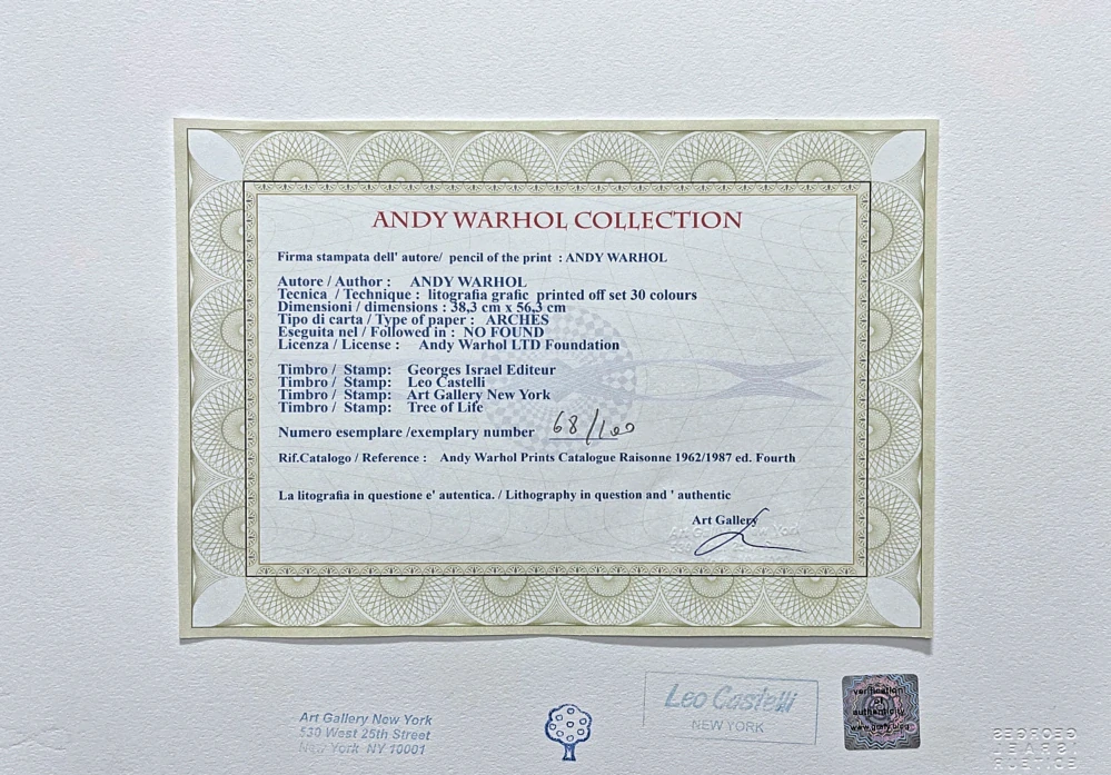 Andy Warhol - Owl - šedo-modrá 68/100 - edice Leo Castelli s certifikátem