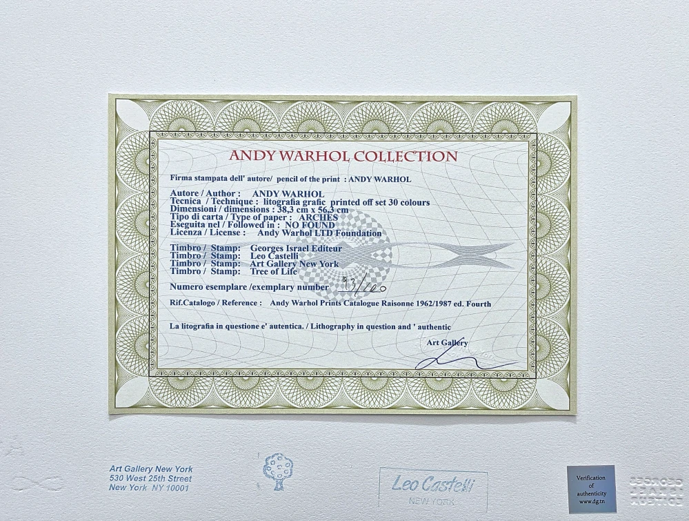 Andy Warhol - Act 93/100 - edice Leo Castelli s certifikátem