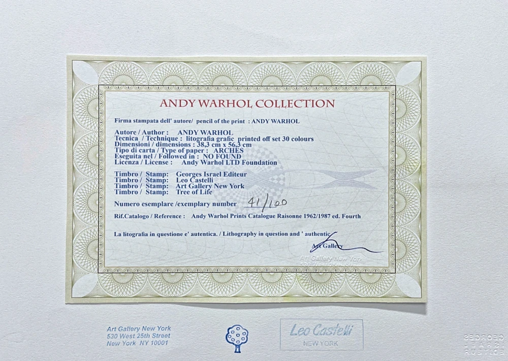 Andy Warhol - Florinda Bolka x/100 - edice Leo Castelli s certifikátem